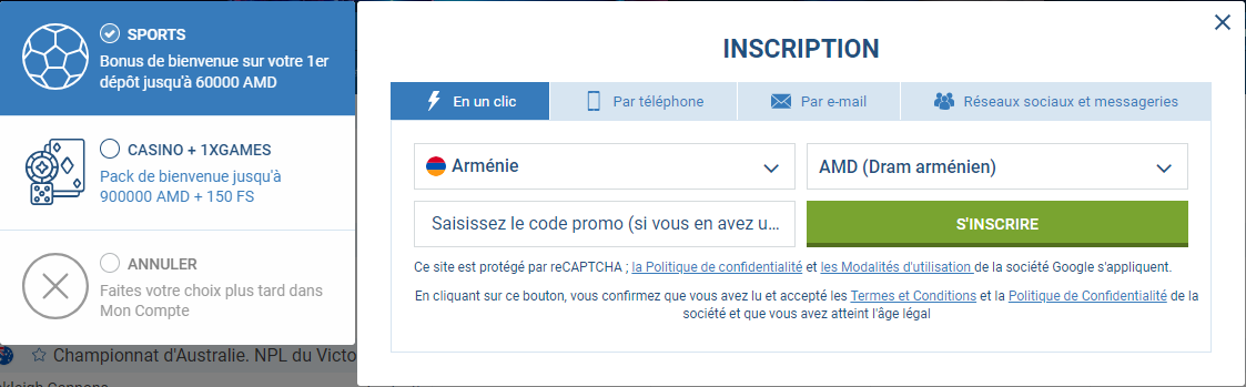 S’inscrire sur 1XBet Casino Inscription en un Clic sur 1X Casino FR
