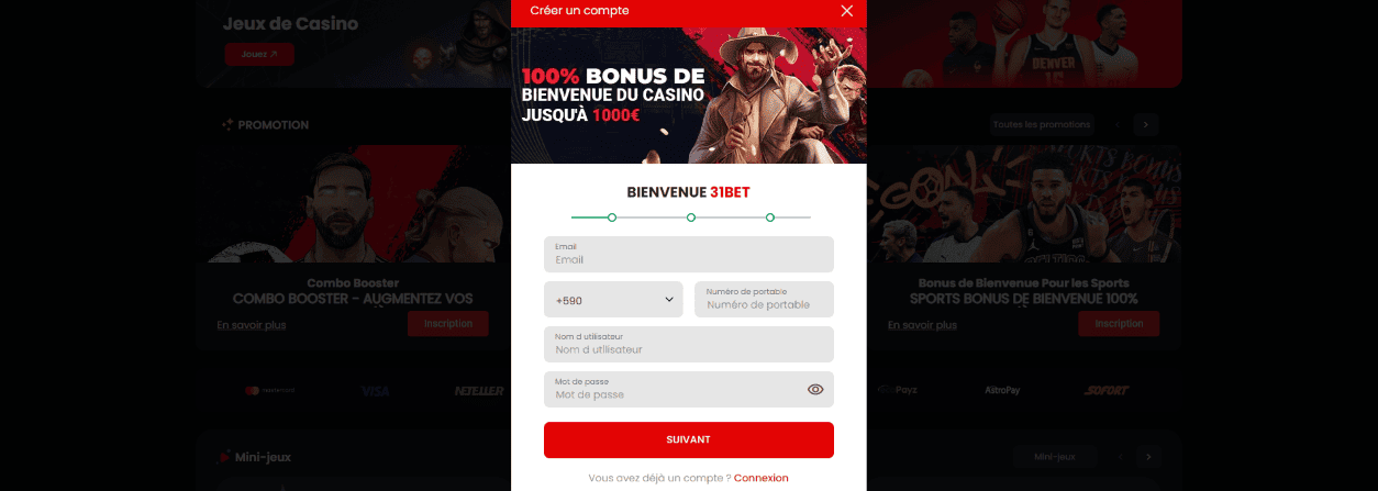 Inscription sur 31Bet Casino Registre en Casino 31Bet pour le Plaisir et Gagnez des Fonds Online