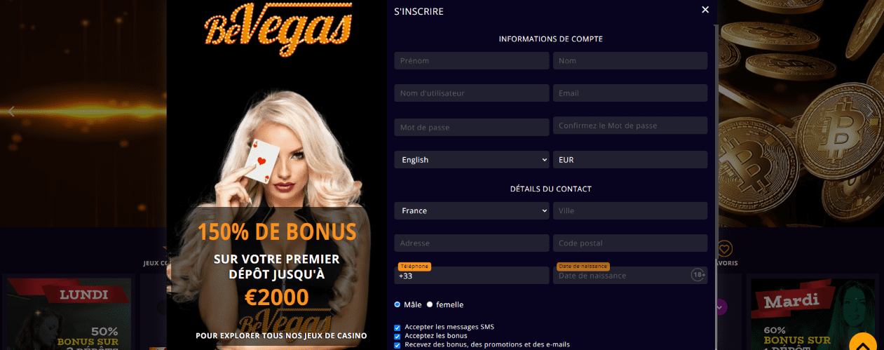 Inscription sur BeVegas Casino Registre en CasinoBeVegas pour les Joueurs Français Aujourd'hui