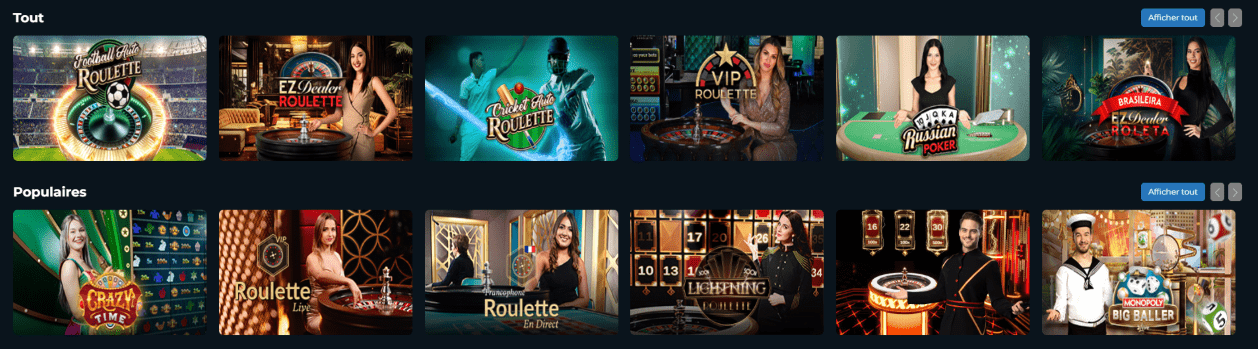 Live Casino Jeux sur Casino Exclusive-Bet Top Jeux avec Croupier en Direct au Casino en Ligne Exclusive Bet