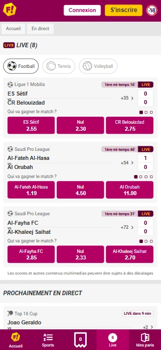 Live Paris Sportifs sur BetFeeling FR au le Net