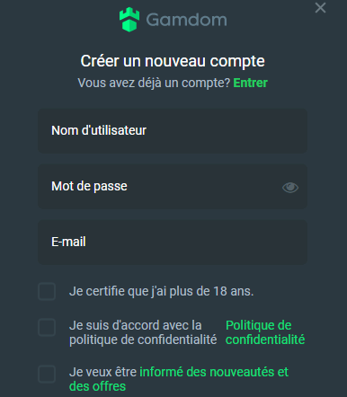 s'inscrire Se connecter à Gamdom mon compte