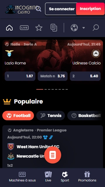 Sports au Casino Incognito Avis du Incognito Casino en Ligne et Réel Paris Sportifs