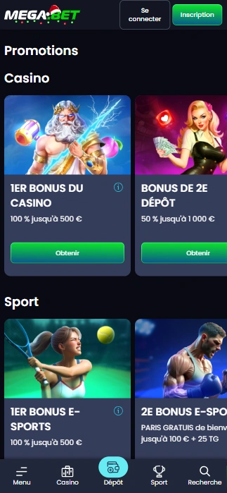 Pack de Bienvenue au Casino MegaBet MegaBetCasino Donne un Bonus sans Dépôt pour le Plaisir