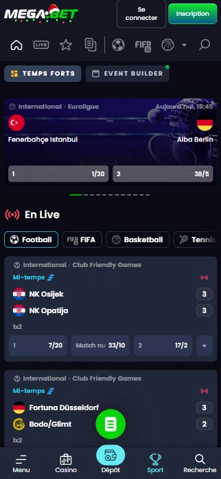 Paris Sportif au Casino MegaBet Essayer de Parier sur des événements sportifs sur Casino Bet Mega