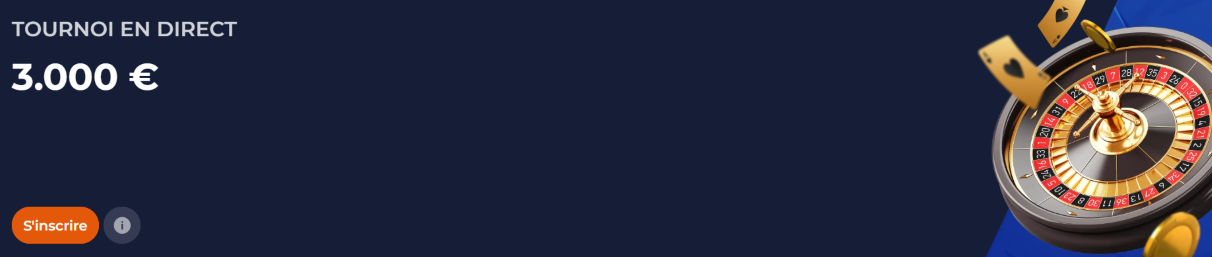 Tournoi en Direct 3000 € au NineCasino NineCasino Tournoi en Direct le Prix est de 3000 Euros Français