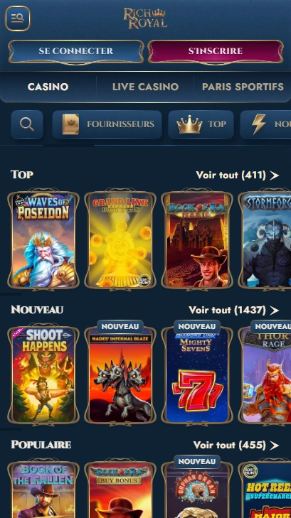 Jeux en Rich Royal Casino Un Regard des Tous Slots au RichRoyalCasino pour Joueurs en France