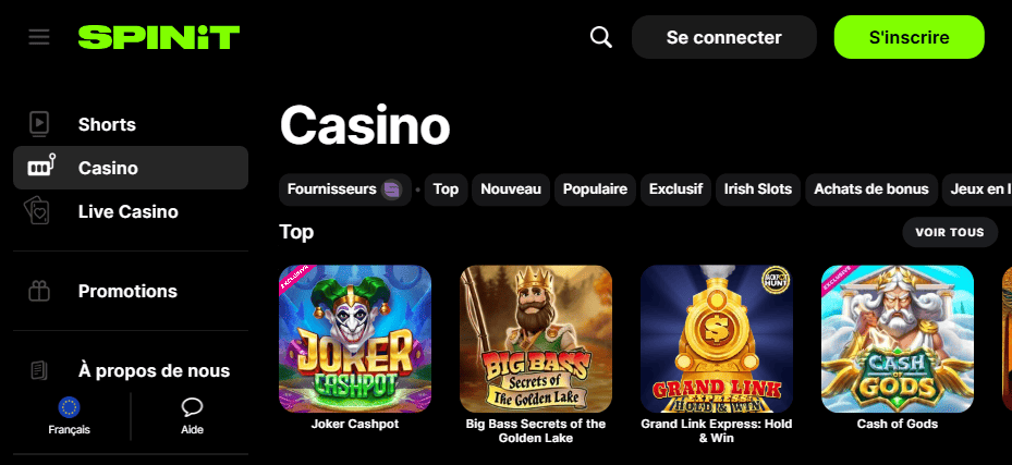 Meilleurs Jeux sur Spinit Casino en Ligne