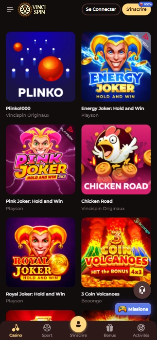 Jeux en Casino VinciSpin Le Plus Populaire Casino Jeux sur VinciSpin FR